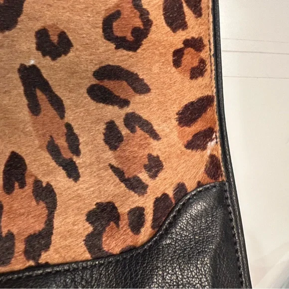 Lauren Ralph Lauren Leopard Print and Black leather Hobo shoulder Bag purse - Picture 4 of 11